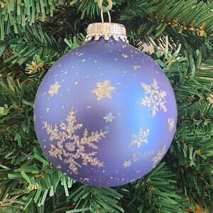 Vtg Glass Ball Christmas Ornament Round Light Purple Silver Glitter Snowflakes